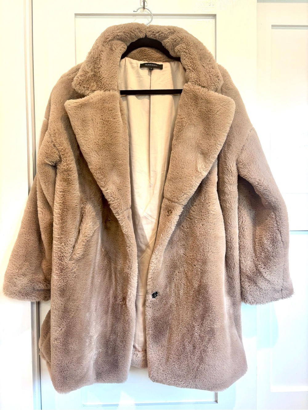 Plush Faux-Fur Oversized Coat - Taupe